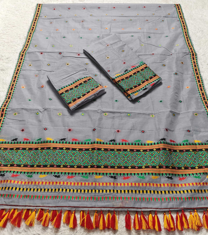 Ready-To-Wear Multi-Dhaga Work AC Cotton* Mekhela Sador