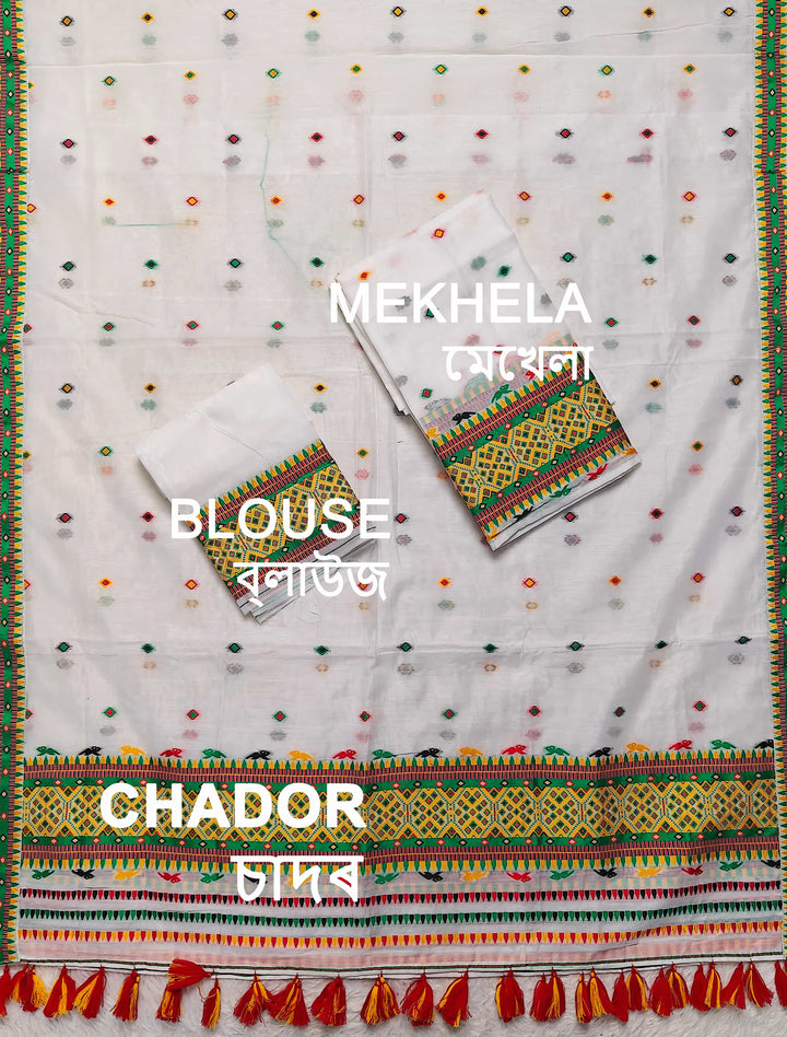 Ready-To-Wear Multi-Dhaga Work AC Cotton* Mekhela Sador
