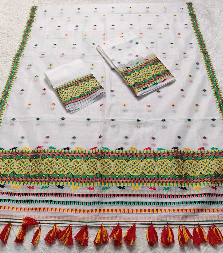 Ready-To-Wear Multi-Dhaga Work AC Cotton* Mekhela Sador