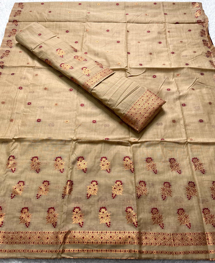 Fixed Pari Dhaga & Jari Weaving Work Premium Cotton* Mekhela Sador