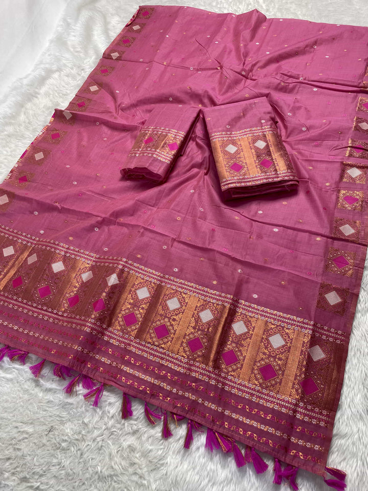 Ready-To-Wear Dhaga & Jari Weaving Work Premium Cotton* Mekhela Sador