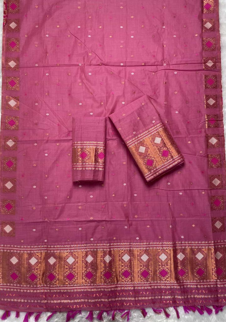 Ready-To-Wear Dhaga & Jari Weaving Work Premium Cotton* Mekhela Sador