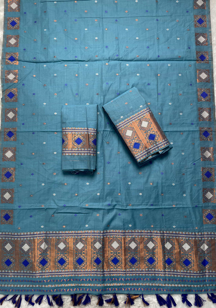Ready-To-Wear Dhaga & Jari Weaving Work Premium Cotton* Mekhela Sador