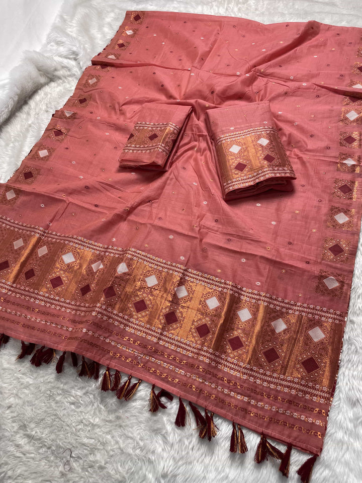 Ready-To-Wear Dhaga & Jari Weaving Work Premium Cotton* Mekhela Sador