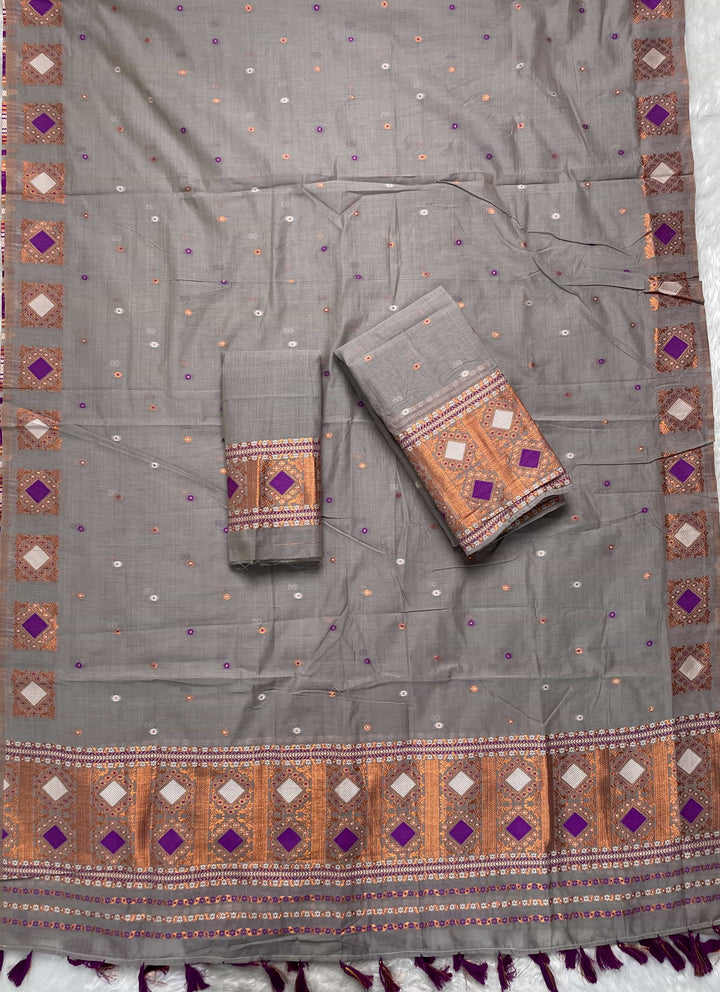 Ready-To-Wear Dhaga & Jari Weaving Work Premium Cotton* Mekhela Sador