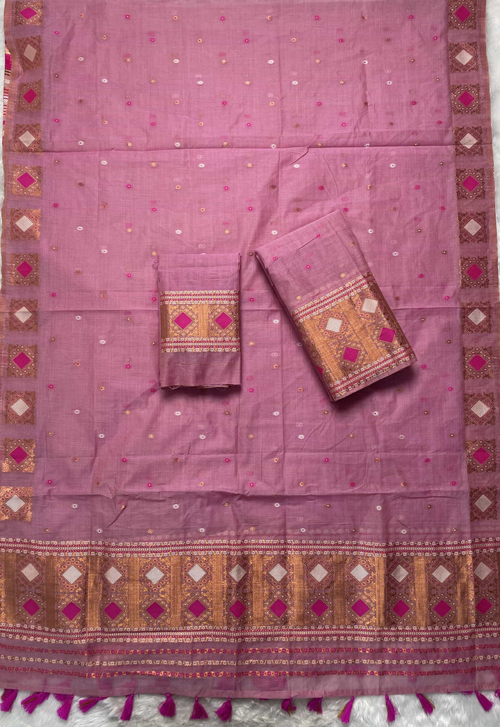 Ready-To-Wear Dhaga & Jari Weaving Work Premium Cotton* Mekhela Sador