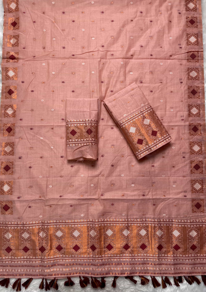 Ready-To-Wear Dhaga & Jari Weaving Work Premium Cotton* Mekhela Sador