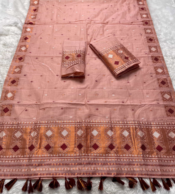 Ready-To-Wear Dhaga & Jari Weaving Work Premium Cotton* Mekhela Sador