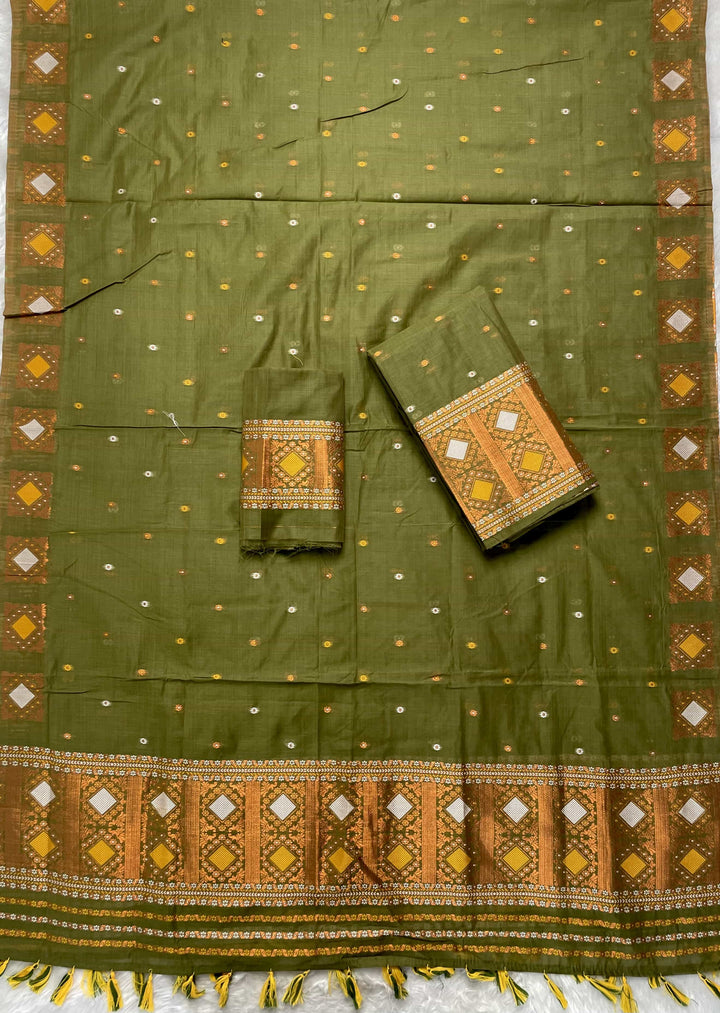 Ready-To-Wear Dhaga & Jari Weaving Work Premium Cotton* Mekhela Sador