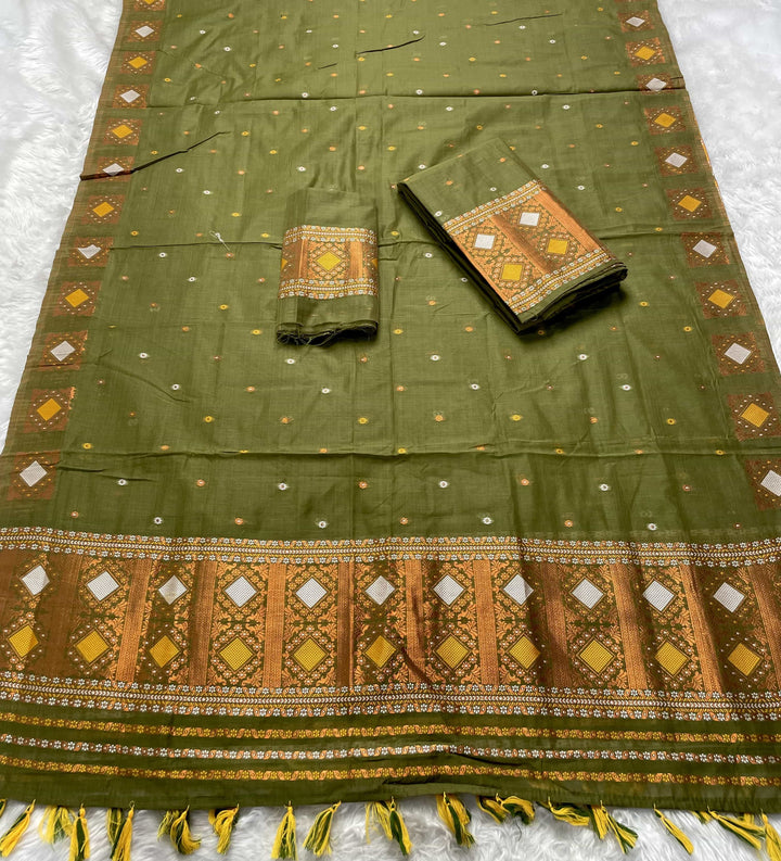 Ready-To-Wear Dhaga & Jari Weaving Work Premium Cotton* Mekhela Sador