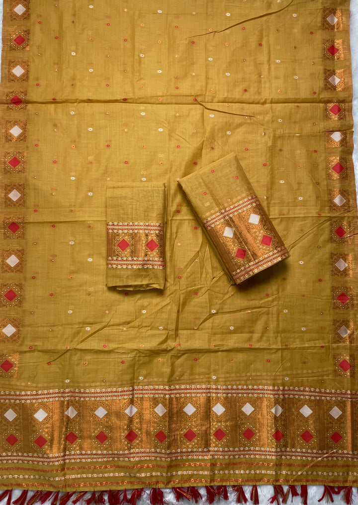 Ready-To-Wear Dhaga & Jari Weaving Work Premium Cotton* Mekhela Sador