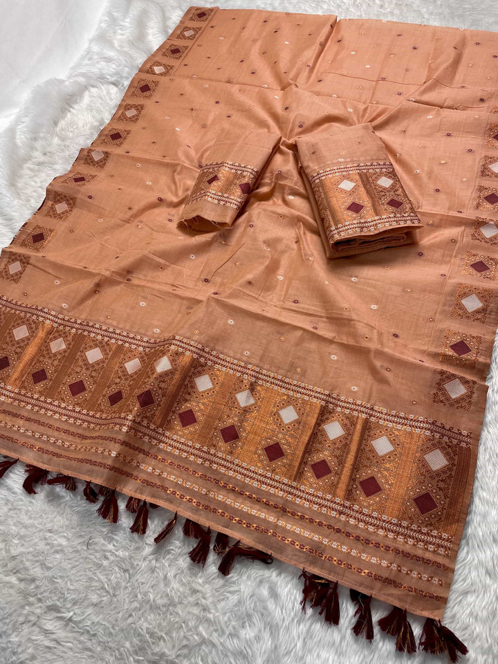 Ready-To-Wear Dhaga & Jari Weaving Work Premium Cotton* Mekhela Sador