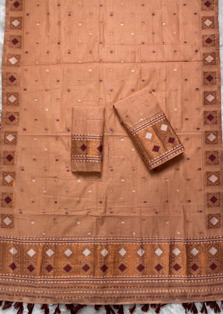 Ready-To-Wear Dhaga & Jari Weaving Work Premium Cotton* Mekhela Sador