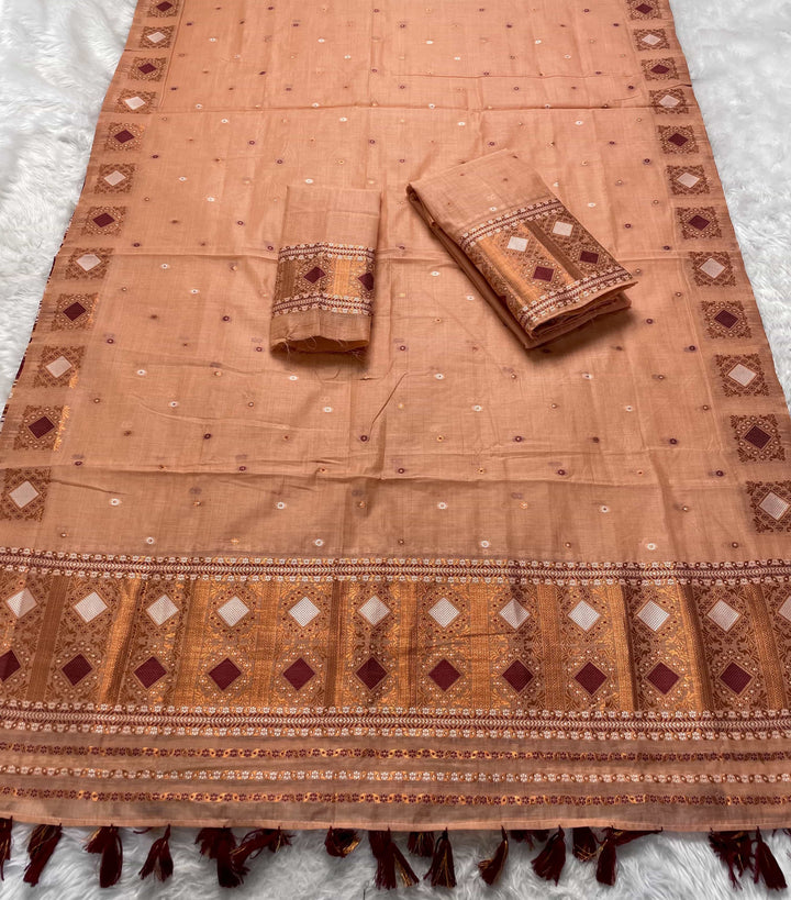 Ready-To-Wear Dhaga & Jari Weaving Work Premium Cotton* Mekhela Sador