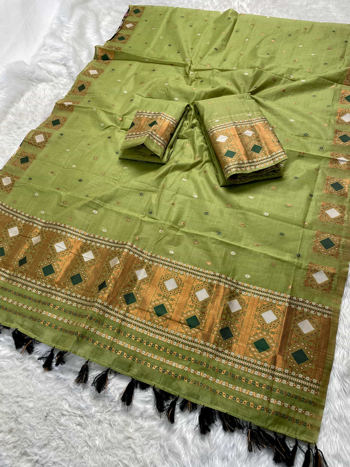 Ready-To-Wear Dhaga & Jari Weaving Work Premium Cotton* Mekhela Sador