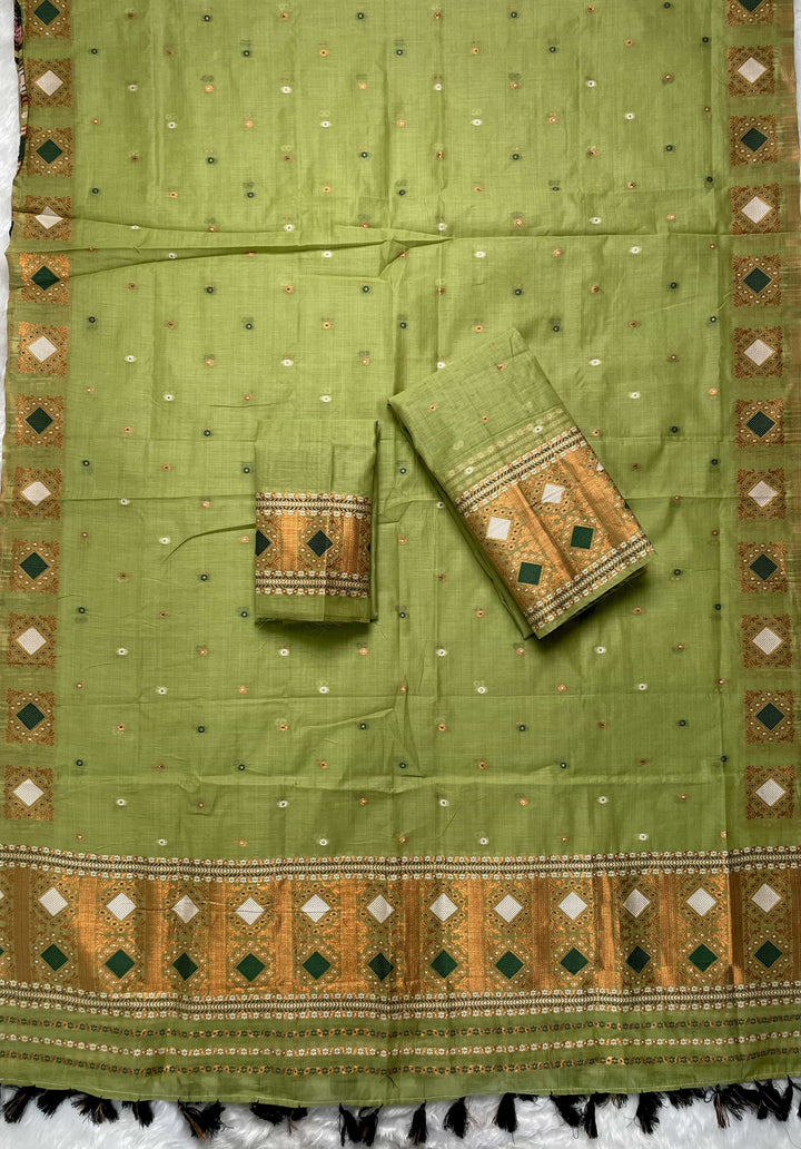 Ready-To-Wear Dhaga & Jari Weaving Work Premium Cotton* Mekhela Sador