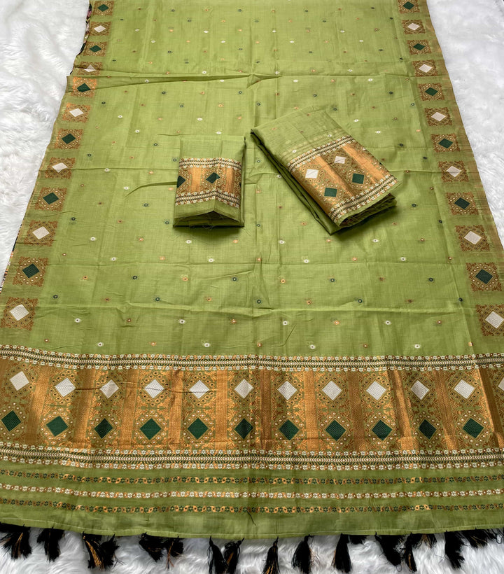 Ready-To-Wear Dhaga & Jari Weaving Work Premium Cotton* Mekhela Sador