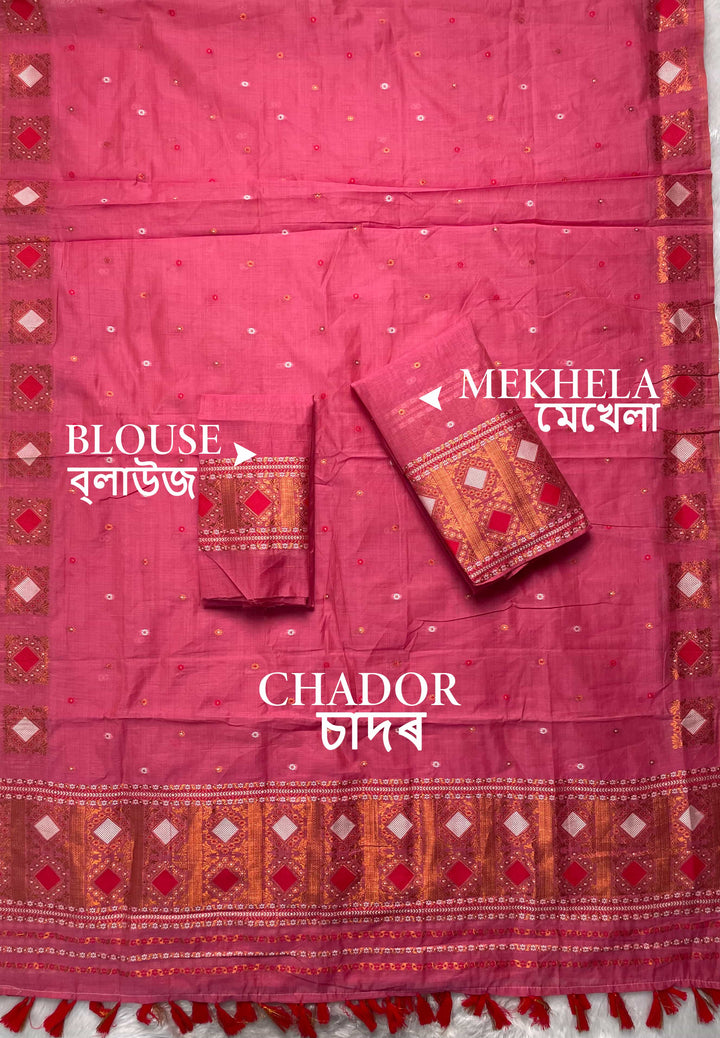 Ready-To-Wear Dhaga & Jari Weaving Work Premium Cotton* Mekhela Sador