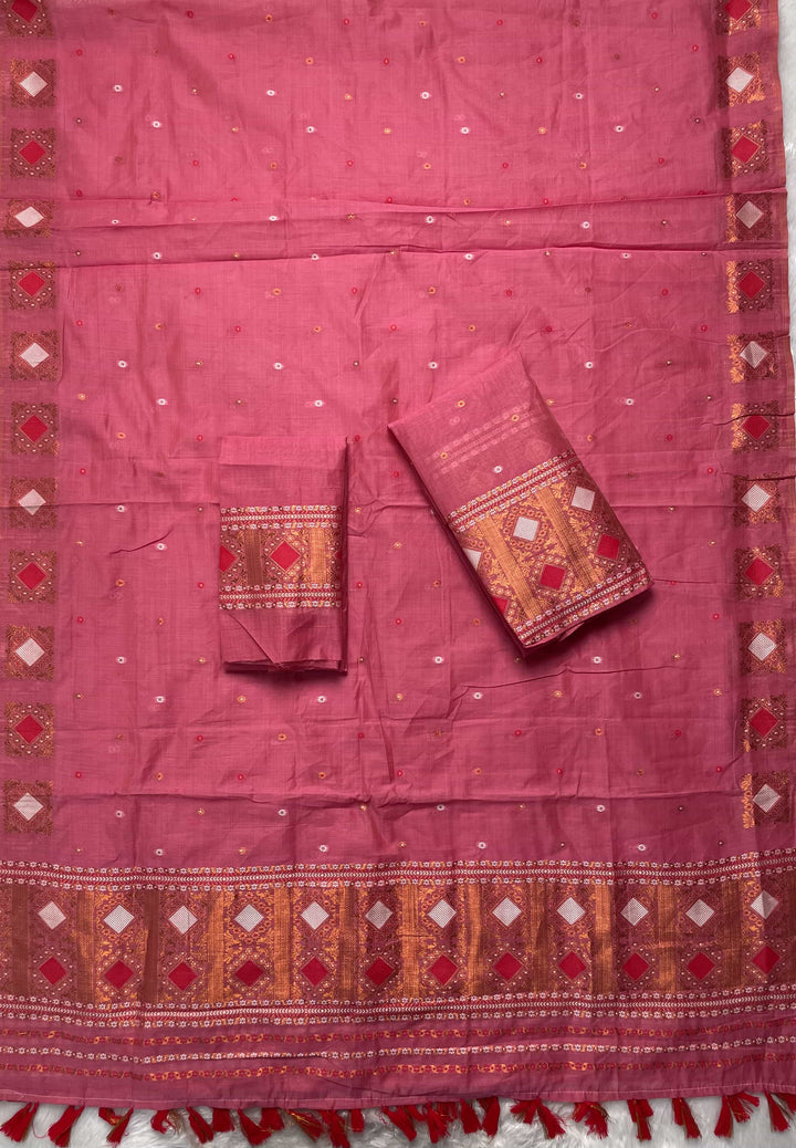 Ready-To-Wear Dhaga & Jari Weaving Work Premium Cotton* Mekhela Sador