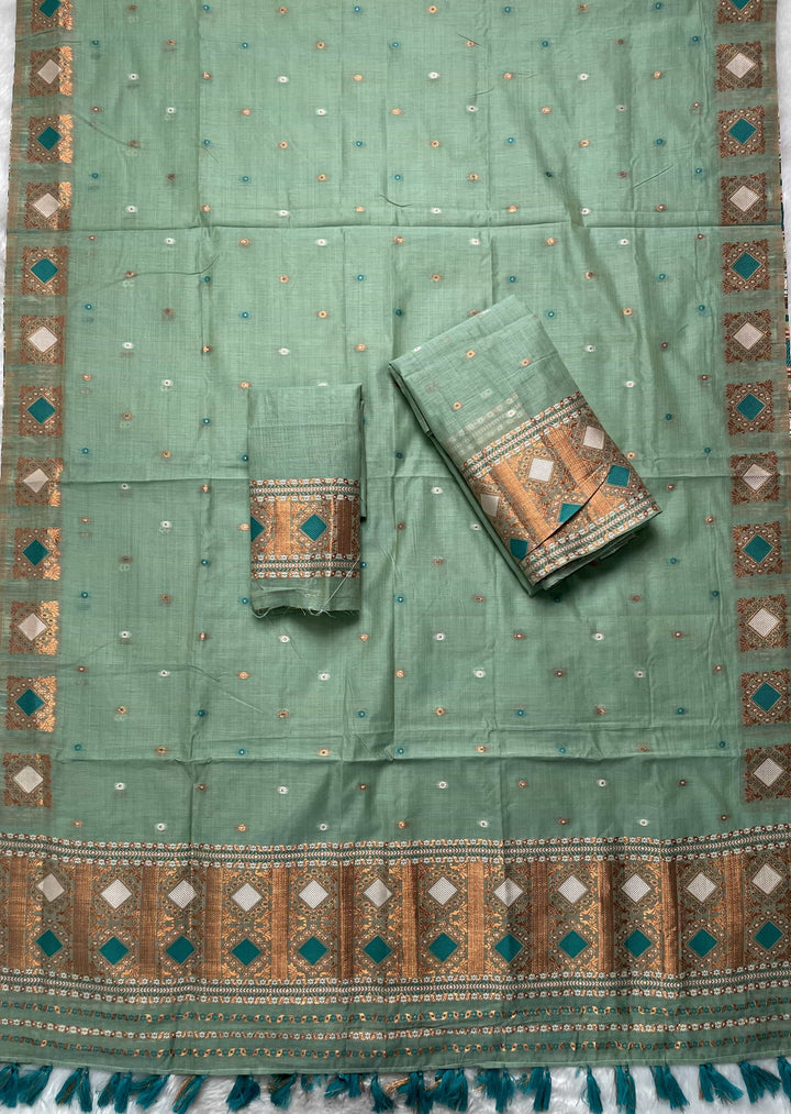 Ready-To-Wear Dhaga & Jari Weaving Work Premium Cotton* Mekhela Sador