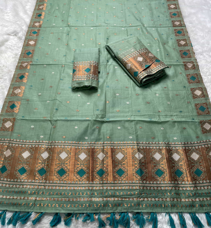 Ready-To-Wear Dhaga & Jari Weaving Work Premium Cotton* Mekhela Sador