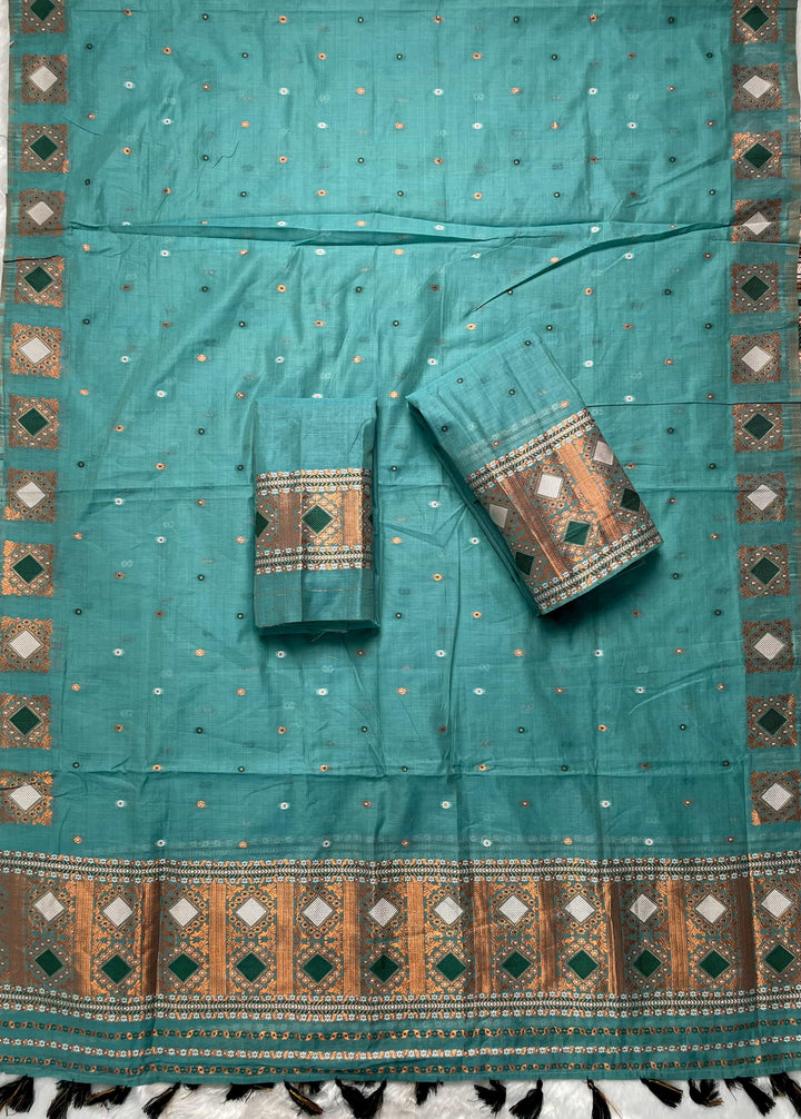 Ready-To-Wear Dhaga & Jari Weaving Work Premium Cotton* Mekhela Sador