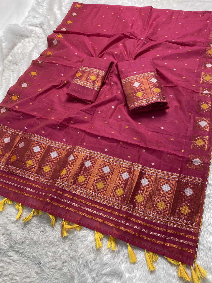 Ready-To-Wear Dhaga & Jari Weaving Work Premium Cotton* Mekhela Sador