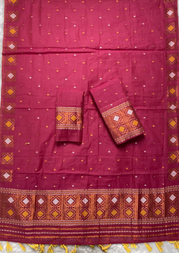 Ready-To-Wear Dhaga & Jari Weaving Work Premium Cotton* Mekhela Sador
