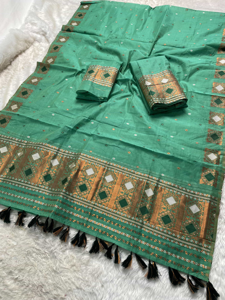Ready-To-Wear Dhaga & Jari Weaving Work Premium Cotton* Mekhela Sador