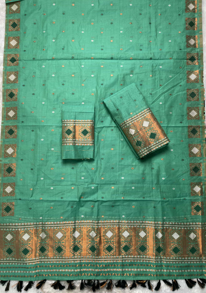 Ready-To-Wear Dhaga & Jari Weaving Work Premium Cotton* Mekhela Sador