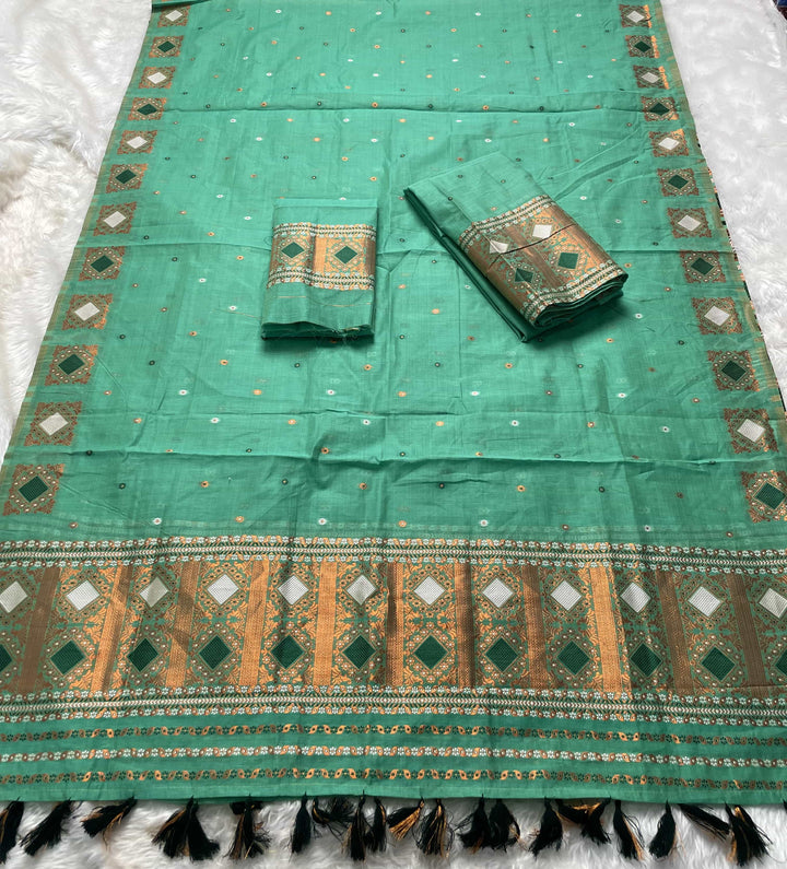 Ready-To-Wear Dhaga & Jari Weaving Work Premium Cotton* Mekhela Sador