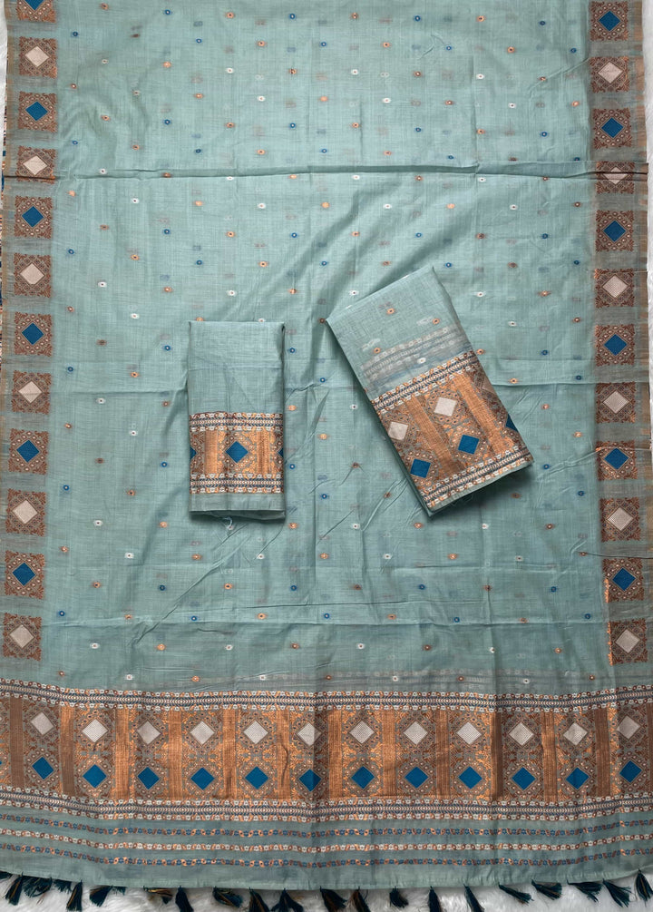 Ready-To-Wear Dhaga & Jari Weaving Work Premium Cotton* Mekhela Sador