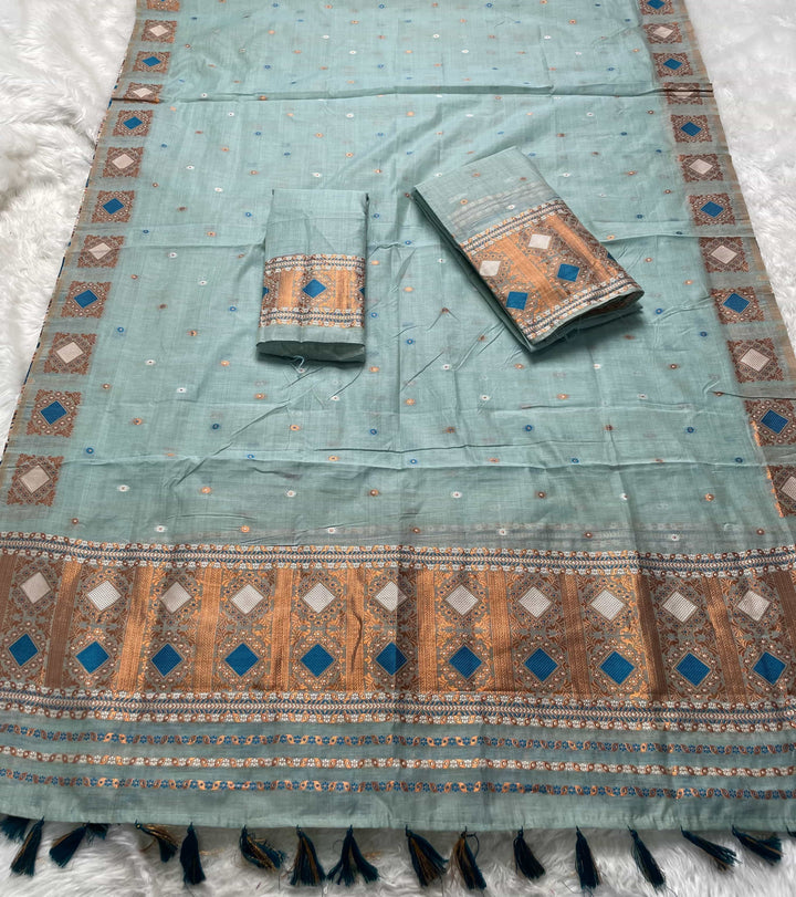 Ready-To-Wear Dhaga & Jari Weaving Work Premium Cotton* Mekhela Sador