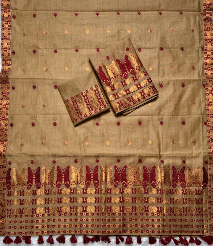 Ready-To-Wear Dhaga & Jari Weaving Work Premium Cotton* Mekhela Sador
