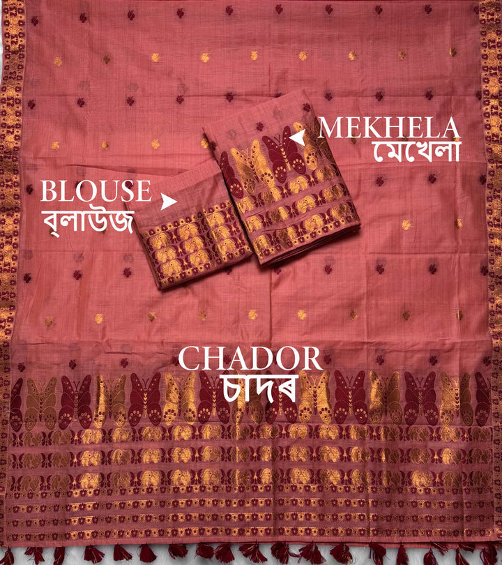 Ready-To-Wear Dhaga & Jari Weaving Work Premium Cotton* Mekhela Sador