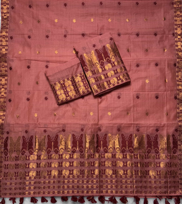 Ready-To-Wear Dhaga & Jari Weaving Work Premium Cotton* Mekhela Sador