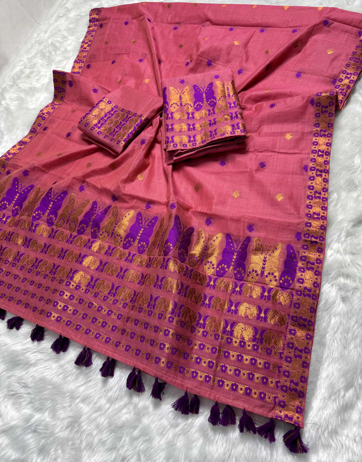Ready-To-Wear Dhaga & Jari Weaving Work Premium Cotton* Mekhela Sador