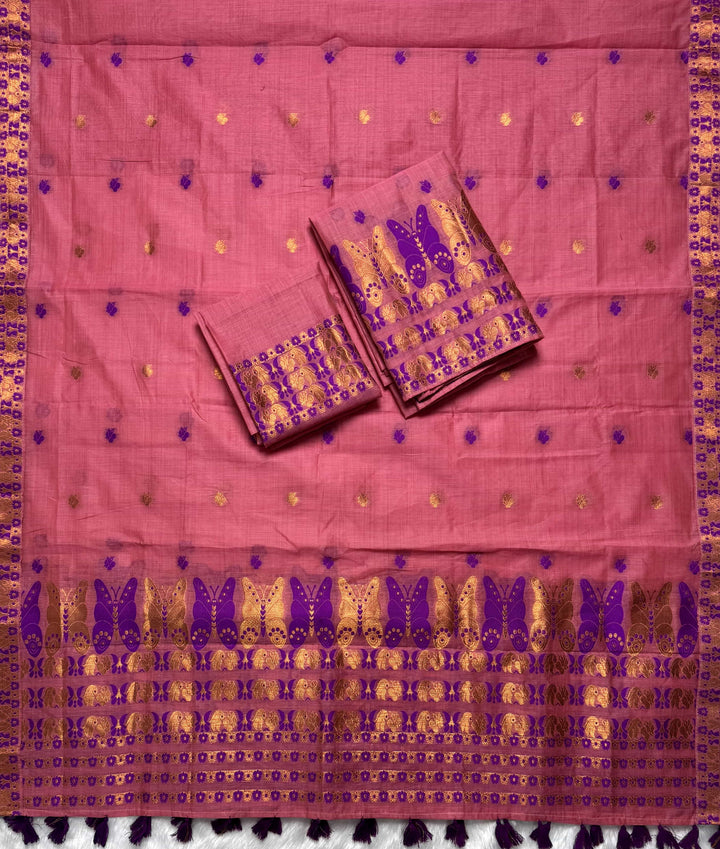 Ready-To-Wear Dhaga & Jari Weaving Work Premium Cotton* Mekhela Sador