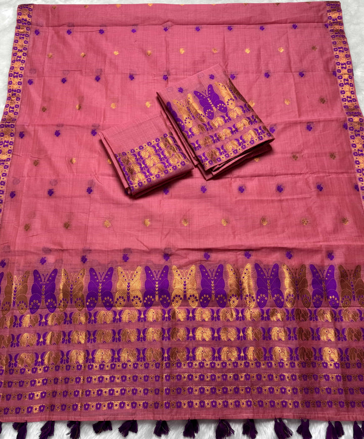 Ready-To-Wear Dhaga & Jari Weaving Work Premium Cotton* Mekhela Sador
