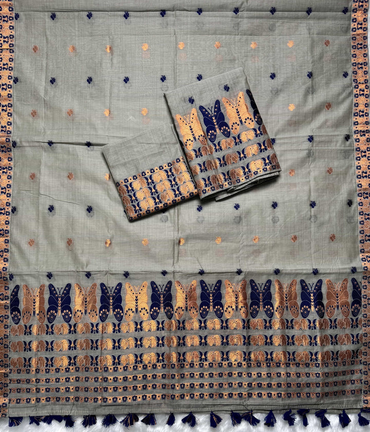 Ready-To-Wear Dhaga & Jari Weaving Work Premium Cotton* Mekhela Sador