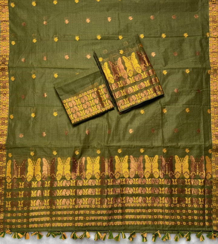 Ready-To-Wear Dhaga & Jari Weaving Work Premium Cotton* Mekhela Sador