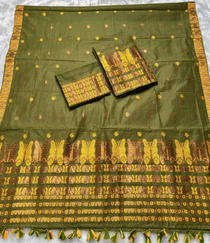 Ready-To-Wear Dhaga & Jari Weaving Work Premium Cotton* Mekhela Sador