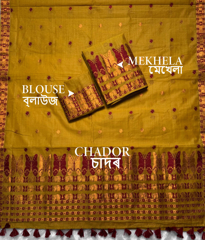 Ready-To-Wear Dhaga & Jari Weaving Work Premium Cotton* Mekhela Sador