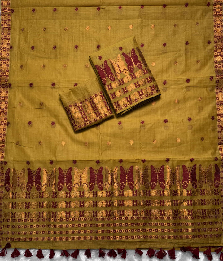 Ready-To-Wear Dhaga & Jari Weaving Work Premium Cotton* Mekhela Sador