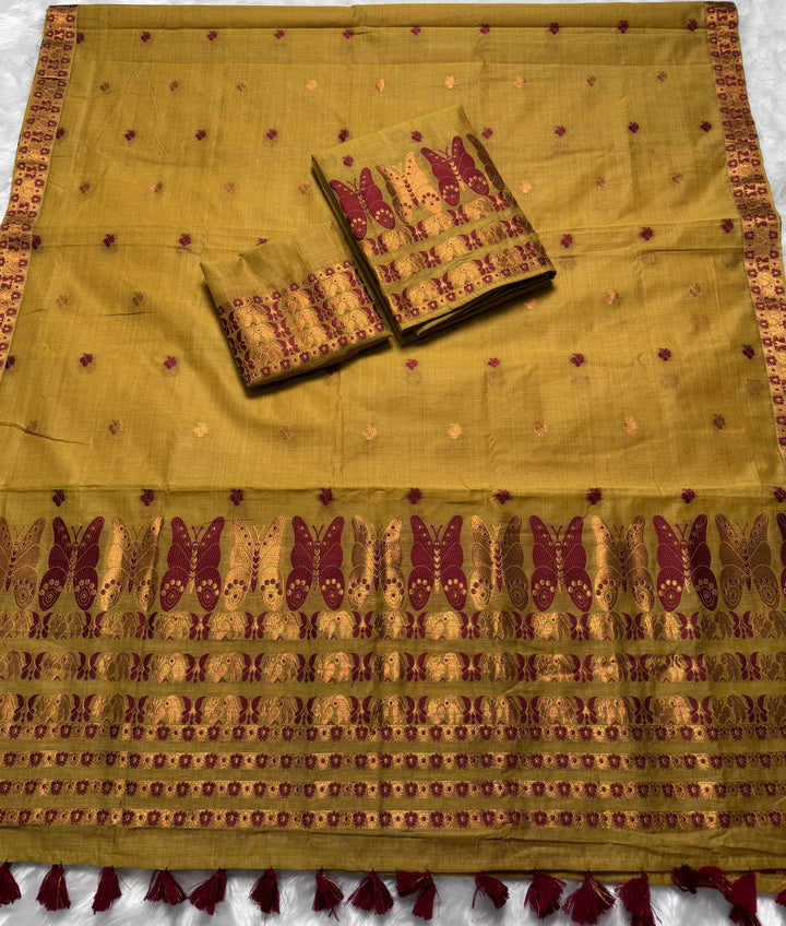 Ready-To-Wear Dhaga & Jari Weaving Work Premium Cotton* Mekhela Sador