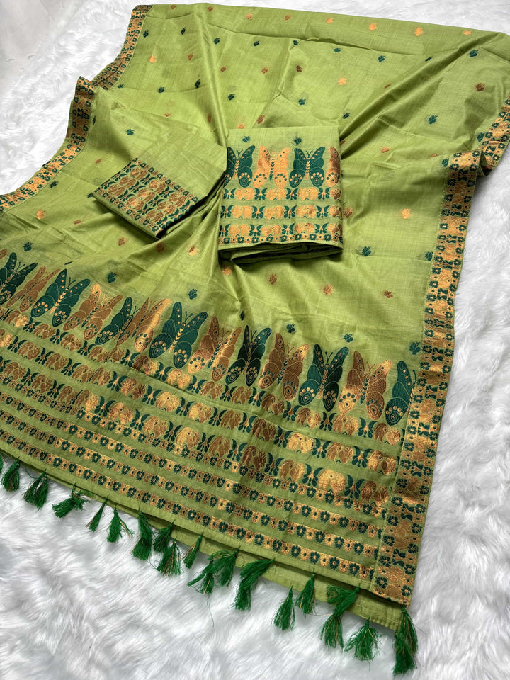 Ready-To-Wear Dhaga & Jari Weaving Work Premium Cotton* Mekhela Sador