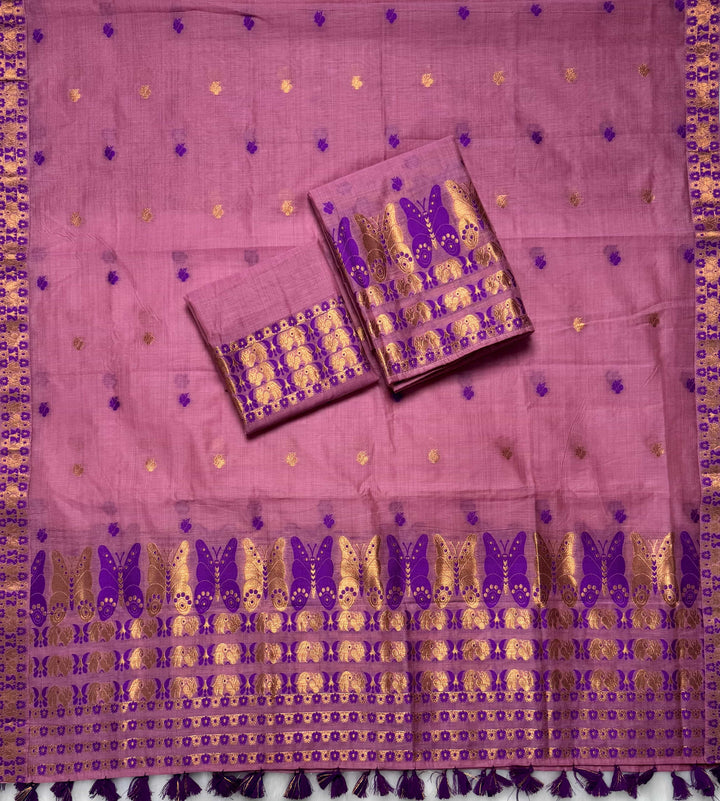 Ready-To-Wear Dhaga & Jari Weaving Work Premium Cotton* Mekhela Sador