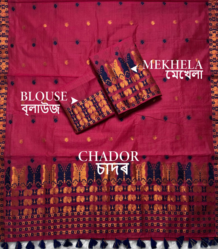 Ready-To-Wear Dhaga & Jari Weaving Work Premium Cotton* Mekhela Sador