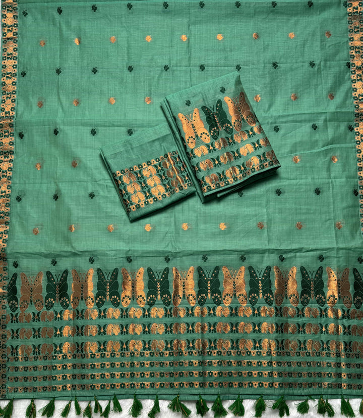 Ready-To-Wear Dhaga & Jari Weaving Work Premium Cotton* Mekhela Sador