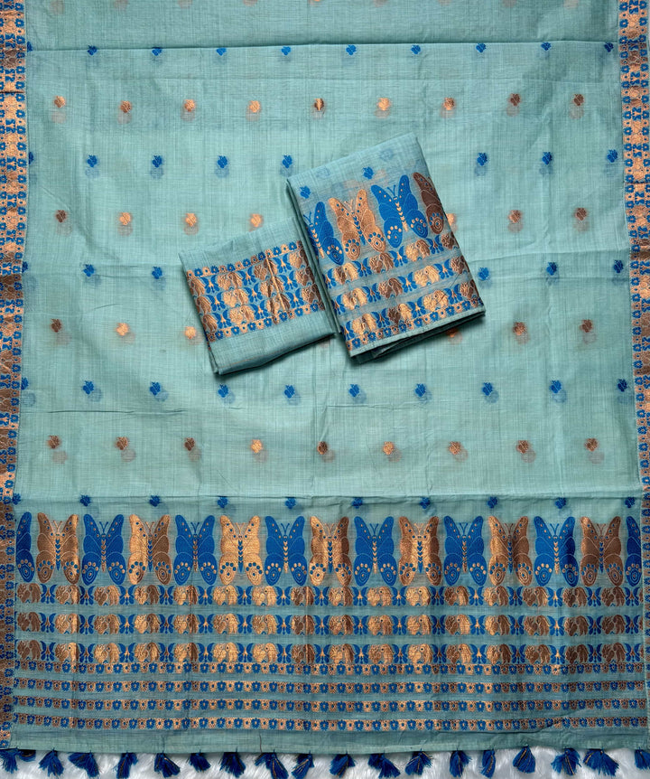 Ready-To-Wear Dhaga & Jari Weaving Work Premium Cotton* Mekhela Sador